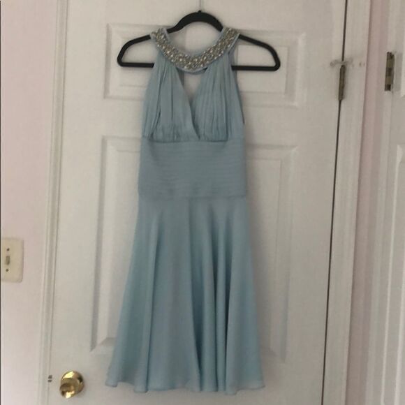 Silk & Beaded Halter Dress - Light Blue - Picture 2 of 8
